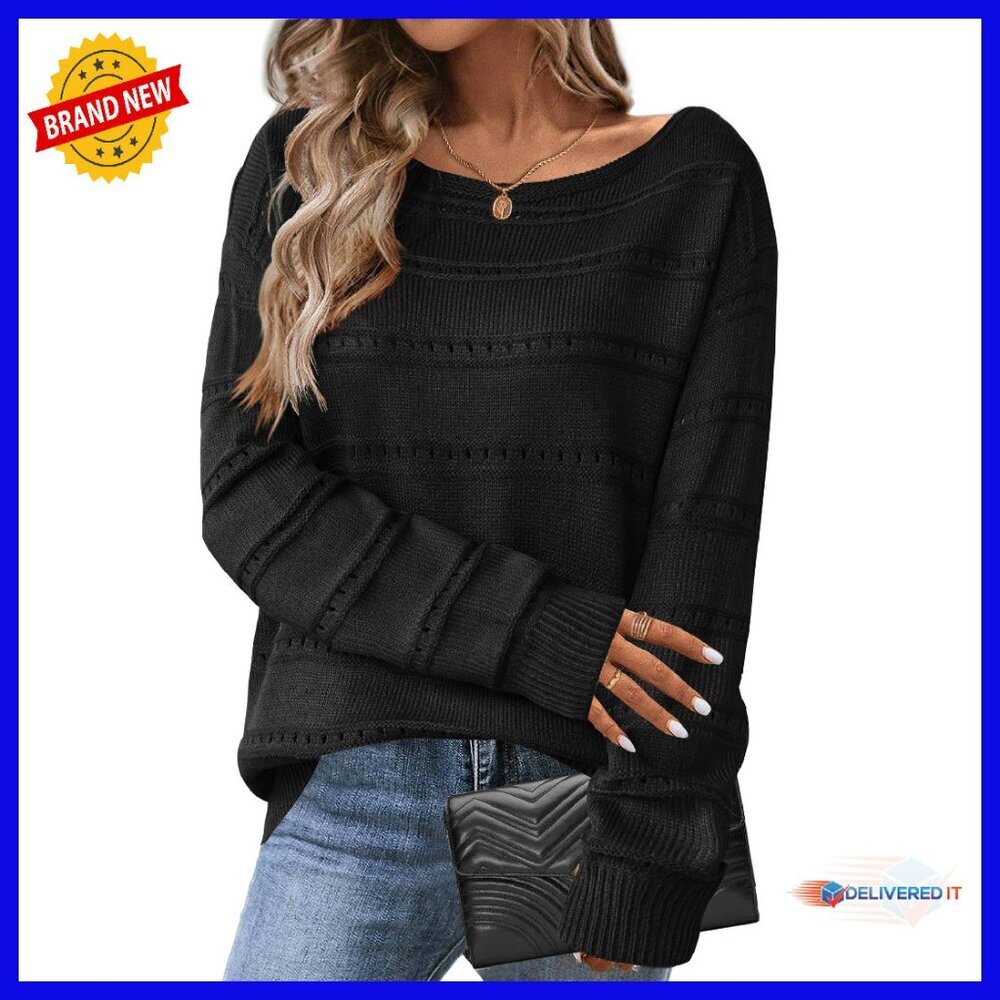 Crochet Hollow Out Pullover Sweater Long Sleeve Loose Fit Casual